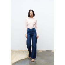 Açık Mavi %100 Cotton Önü Taşlı Straight Fit Denim Pantolon