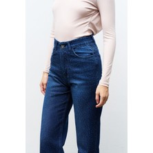 Açık Mavi %100 Cotton Önü Taşlı Straight Fit Denim Pantolon