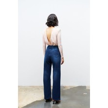 Açık Mavi %100 Cotton Önü Taşlı Straight Fit Denim Pantolon