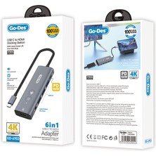 Go-Des Go Des GD-6903 Type-C Bağlantılı 6in1 Hub Adaptör Usb3.0/hdmi/pd 100W/4K Ultra Hd 30hz/5Gbps Gri