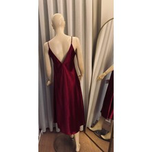 Butik Kadınların Zarif Düz Ipek Pijama Elbisesi, Kapüşonlu Sırtı Açık Yan Yırtmaçlı Maxi Kayma Elbisesi, Rahat Gece Elbisesi