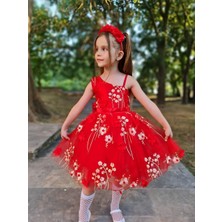 Esmaca Moda Kız Çocuk Kırmızı Nakışlı Elbise