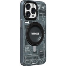 YoungKit Apple iPhone 15 Pro Uyumlu Kılıf Magsafe Şarj Özellikli Youngkit 360° Standlı Technology Serisi Kapak Gri