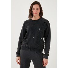 Fashion Friends Pamuk Karışımlı Regular Fit Bisiklet Yaka Taşlı Sweat Bayan Sweat 24K0218K1