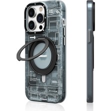 YoungKit Apple iPhone 14 Pro Uyumlu Kılıf Magsafe Şarj Özellikli Youngkit 360° Standlı Technology Serisi Kapak Gri