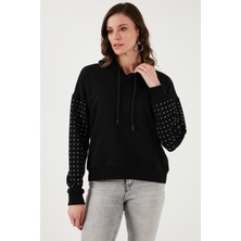Fashion Friends Pamuk Karışımlı Regular Fit Kapüşonlu Yaka Taş Detaylı Sweat Bayan Sweat 24K0390K1