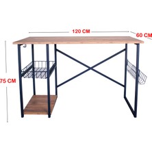 Nur Metal Çalışma Masası Takımı 120X60 cm Bilgiseyar, Ders, Ofis Masası - Çam