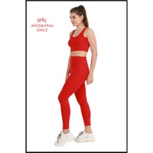 Miss Maral Kadın Kırmızı Tayt Yüksek Bel Toparlayıcı Tam Boy Modern ve Dinamik Stil HB11021