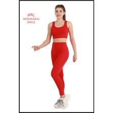 Miss Maral Kadın Kırmızı Tayt Yüksek Bel Toparlayıcı Tam Boy Modern ve Dinamik Stil HB11021