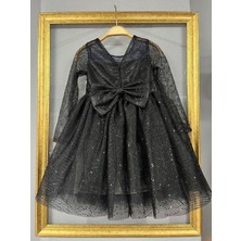 Esmaca Moda Kız Çocuk Uzun Tül Kol Siyah Elbise