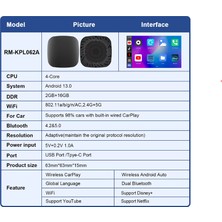 Geovinci Kablosuz Carplay Cihazı Android ve Apple Için Youtube Netflix ve Play Destekli Android 13.0