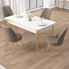 Canisa Rewa Serisi 70 x 110 Sabit Beyaz Gold Detay Masa Takımı ve 4 Sandalye