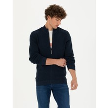 Pierre Cardin Erkek Lacivert Melanj Slim Fit Fermuarlı Triko Hırka 50278100-VR120