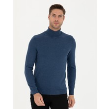 Pierre Cardin Erkek İndigo Melanj Slim Fit Balıkçı Yaka Basic Triko Kazak 50276162-VR155