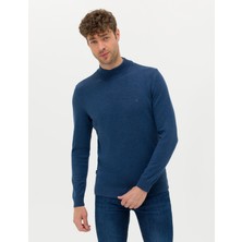 Pierre Cardin Erkek İndigo Melanj Slim Fit Yarım Balıkçı Yaka Basic Triko Kazak 50276161-VR155