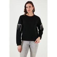 Fashion Friends Regular Fit Bisiklet Yaka Kolları Taşlı Sweat Bayan Sweat 24K0101K1