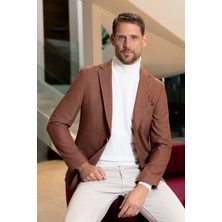  Erkek Kiremit Dokuma Slim Fit Mono Yaka Ceket