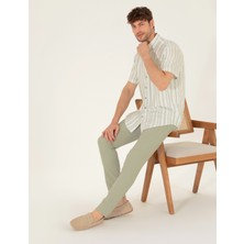 Pierre Cardin Erkek Açık Yeşil Slim Fit Keten Karışımlı Kanvas Pantolon 50268095-VR092