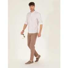 Pierre Cardin Erkek Vizon Slim Fit Keten Karışımlı Kanvas Pantolon 50268095-VR052