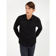 Pierre Cardin Erkek Siyah Slim Fit Armürlü Klasik Gömlek 50260290-VR046