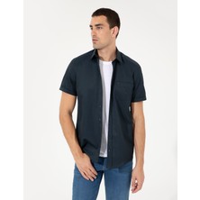 Pierre Cardin Erkek Lacivert Regular Fit Kısa Kollu Gömlek 50255266-VR033