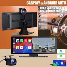 Yeelock 10" 4K Ultra Hd Apple Carplay & Android Auto, Ön & Arka 2 Kameralı Torpido Üstü Araç Multimedya