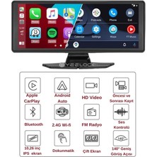 Yeelock 10" 4K Ultra Hd Apple Carplay & Android Auto, Ön & Arka 2 Kameralı Torpido Üstü Araç Multimedya