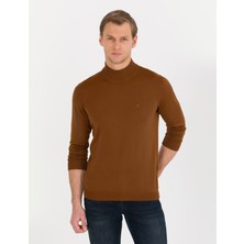 Pierre Cardin Erkek Taba Slim Fit Yarım Balıkçı Yaka Yün Karışımlı Basic Triko Kazak 50257313-VR099