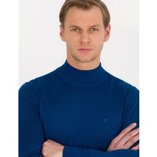 Pierre Cardin Erkek İndigo Slim Fit Yarım Balıkçı Yaka Yün Karışımlı Basic Triko Kazak 50257313-VR106