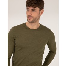 Pierre Cardin Erkek Açık Yeşil Slim Fit Bisiklet Yaka Yün Karışımlı Basic Triko Kazak 50257301-VR092