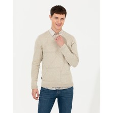 Pierre Cardin Erkek Kum Melanj Slim Fit V Yaka Triko Kazak 50265423-VR123