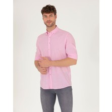 Pierre Cardin Erkek Pembe Keten Karışımlı Regular Fit Uzun Kollu Gömlek 50265119-VR041