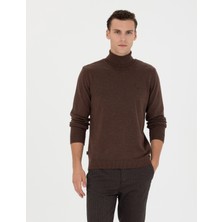 Pierre Cardin Erkek Kahverengi Slim Fit Balıkçı Yaka Basic Triko Kazak 50276162-Vr158