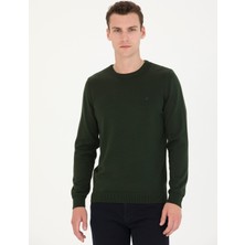 Pierre Cardin Erkek Koyu Yeşil Slim Fit Bisiklet Yaka Basic Triko Kazak 50270179-VR079