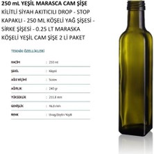 Handelika 250 ml Yeşil Marasca Cam Şişe  Kilitli Siyah Akıtıcılı Drop - Stop Kapaklı - 250 ml Köşeli Yağ Şişesi - Sirke Şişesi