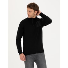 Pierre Cardin Erkek Siyah Slim Fit Fermuarlı Dik Yaka Triko Kazak 50279431-VR046