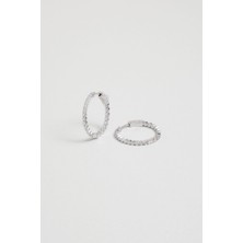 So CHIC Minimal Işıltı 18 Ayar Beyaz Altın Kaplama Gümüş Halka Küpe