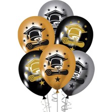 Balon Diyarı 10 Adet Mezuniyet Temalı Metalik Balon Seti - Baskılı Balonlar, Mezuniyet Kutlamaları Için