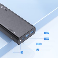 1Hora GAR158 20,000 mAh Taşınabilir Hızlı Şarj Cihazı - PD 20W - Kablo Hediyeli - 3 Çıkışlı - iOS, Android, MacBook ve Notebook Uyumlu USB-C Powerbank - Siyah