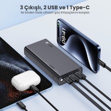 1Hora GAR158 20,000 mAh Taşınabilir Hızlı Şarj Cihazı - PD 20W - Kablo Hediyeli - 3 Çıkışlı - iOS, Android, MacBook ve Notebook Uyumlu USB-C Powerbank - Siyah