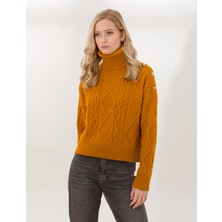 Pierre Cardin Kadın Hardal Crop Top Balıkçı Yaka Kazak 50259955-VR072
