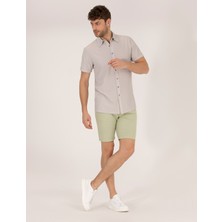 Pierre Cardin Erkek Açık Yeşil Slim Fit Keten Karışımlı Beli Lastikli Bermuda Şort 50264863-VR092