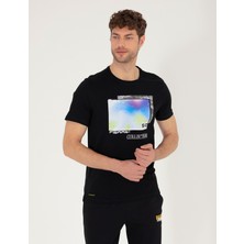 Pierre Cardin Erkek Siyah Slim Fit Baskılı Bisiklet Yaka Tişört 50262654-VR046