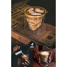 Berdina Home 4'lü Kuru Kafa Tasarımlı Bardak Kahve Espresso Kokteyl Bardağı Kristal Skull Çift Cidarlı Cam Kupa