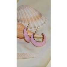 İpar Aksesuar Mineli Yarım Halka Metal Gold Pembe Küpe