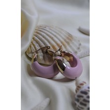 İpar Aksesuar Mineli Tam Halka Metal Gold Pembe Küpe