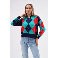 Butik Serdivan Kadın Baklava Desenli Yakalı Triko Kazak Yeni Sezon Trend