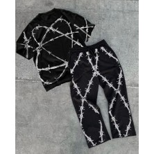 Saklı Moda Unisex Bisiklet Yaka Baskılı Oversize T-Shirt - Siyah