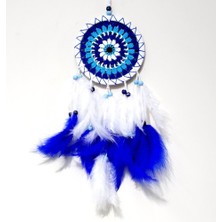 Ali The Stereo Nazar Boncuğu Desenli Bol Kuş Tüylü Beyaz Renk Dream Catcher El Yapımı Duvar Dekoru
