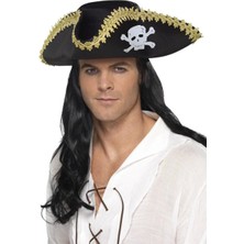 Ynt İthalat Yetişkin Siyah Denizci Korsan Şapkası Kenarları Altın Işlemeli